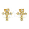 Arete Dormilona 02.213.0300 Oro Laminado, Diseño de Cruz, con Blanca Micro Pave, Pulido, Tono Dorado