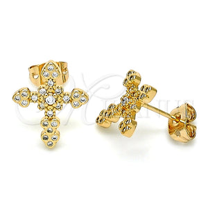 Arete Dormilona 02.213.0300 Oro Laminado, Diseño de Cruz, con Blanca Micro Pave, Pulido, Tono Dorado