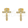 Arete Dormilona 02.213.0301 Oro Laminado, Diseño de Cruz, con Blanca Micro Pave, Pulido, Tono Dorado