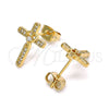 Arete Dormilona 02.213.0301 Oro Laminado, Diseño de Cruz, con Blanca Micro Pave, Pulido, Tono Dorado