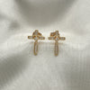 Arete Dormilona 02.213.0301 Oro Laminado, Diseño de Cruz, con Blanca Micro Pave, Pulido, Tono Dorado
