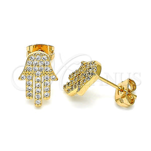 Arete Dormilona 02.213.0302 Oro Laminado, Diseño de Mano de Dios, con Blanca Micro Pave, Pulido, Tono Dorado