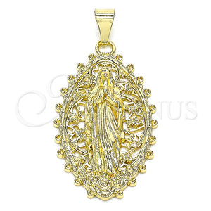 Dije Religioso 05.213.0118 Oro Laminado, Diseño de Guadalupe, Pulido, Tono Dorado