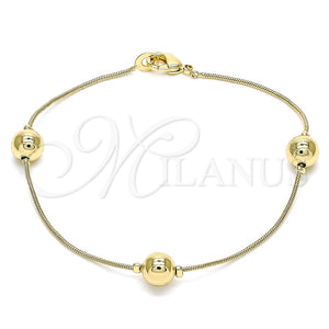 Pulsera Elegante 03.213.0129.08 Oro Laminado, Diseño de Bola, Pulido, Tono Dorado (01 MM Thickness, 8 Inches Length)