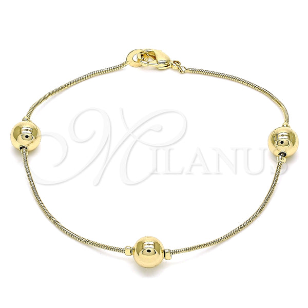 Pulsera Elegante 03.213.0129.08 Oro Laminado, Diseño de Bola, Pulido, Tono Dorado (01 MM Thickness, 8 Inches Length)