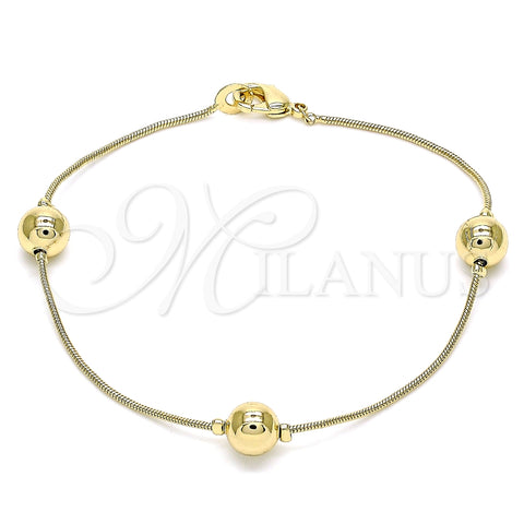 Pulsera Elegante 03.213.0129.08 Oro Laminado, Diseño de Bola, Pulido, Tono Dorado (01 MM Thickness, 8 Inches Length)