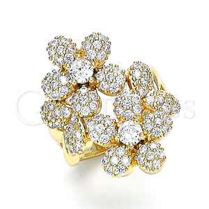 Anillo Multi Piedra 01.266.0044.07 Oro Laminado, Diseño de Flor, con Blanca Micro Pave and Blanca Zirconia Cubica, Pulido, Tono Dorado (Size 7)