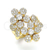 Anillo Multi Piedra 01.266.0044.07 Oro Laminado, Diseño de Flor, con Blanca Micro Pave and Blanca Zirconia Cubica, Pulido, Tono Dorado (Size 7)