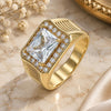 Anillo de Hombre 01.266.0045.11 Oro Laminado, con Zirconia Cubica Blanca y Micro Pave Blanca, Pulido, Tono Dorado (Tamaño 11)
