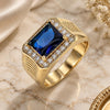 Anillo de Hombre 01.266.0045.2.10 Oro Laminado, con Zirconia Cubica Zafiro Azul y Micro Pave Blanca, Pulido, Tono Dorado (Tamaño 10)