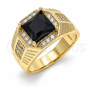 Anillo de Hombre 01.266.0046.2.10 Oro Laminado, con Zirconia Cubica Negro y Micro Pave Blanca, Pulido, Tono Dorado (Tamaño 10)