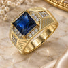 Anillo de Hombre 01.266.0046.3.10 Oro Laminado, con Zirconia Cubica Zafiro Azul y Micro Pave Blanca, Pulido, Tono Dorado (Tamaño 10)