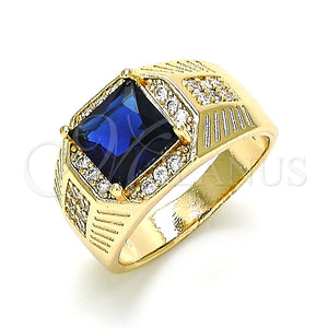 Anillo de Hombre 01.266.0046.3.10 Oro Laminado, con Zafiro Azul Zirconia Cubica and Blanca Micro Pave, Pulido, Tono Dorado (Size 10)