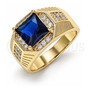 Anillo de Hombre 01.266.0046.3.10 Oro Laminado, con Zirconia Cubica Zafiro Azul y Micro Pave Blanca, Pulido, Tono Dorado (Tamaño 10)