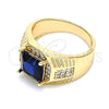 Anillo de Hombre 01.266.0046.3.12 Oro Laminado, con Zafiro Azul Zirconia Cubica and Blanca Micro Pave, Pulido, Tono Dorado (Size 12)