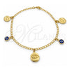 Tobillera de Dije 03.58.0058.10 Oro Laminado, Diseño de Ojo Griego y Cubana Concava, Pulido, Tono Dorado (Grosor 04 MM, 10 Pulgadas de Largo)