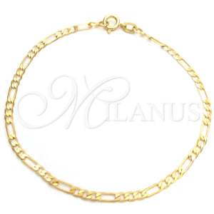 Pulsera Básica 04.58.0022.07 Oro Laminado, Diseño de Figaro, Pulido, Tono Dorado (0.80 Gauge, 03 MM Thickness, 7 Inches Length)