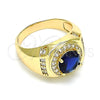 Anillo de Hombre 01.266.0047.3.11 Oro Laminado, con Zafiro Azul Zirconia Cubica and Blanca Micro Pave, Pulido, Tono Dorado (Size 11)