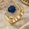 Anillo de Hombre 01.266.0047.3.11 Oro Laminado, con Zirconia Cubica Zafiro Azul y Micro Pave Blanca, Pulido, Tono Dorado (Tamaño 11)