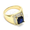 Anillo de Hombre 01.266.0016.2.10 Oro Laminado, con Zafiro Azul Zirconia Cubica and Blanca Micro Pave, Pulido, Tono Dorado (Size 10)