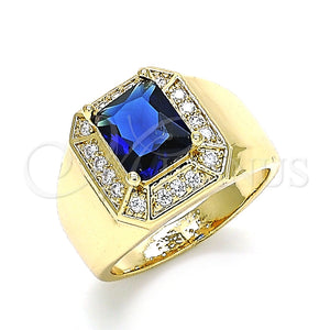 Anillo de Hombre 01.266.0016.2.10 Oro Laminado, con Zafiro Azul Zirconia Cubica and Blanca Micro Pave, Pulido, Tono Dorado (Size 10)