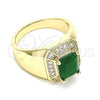 Anillo de Hombre 01.266.0016.4.11 Oro Laminado, con Verde Zirconia Cubica and Blanca Micro Pave, Pulido, Tono Dorado (Size 11)
