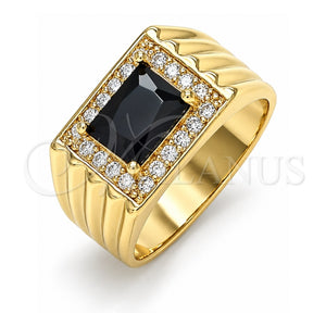 Anillo de Hombre 01.266.0048.2.11 Oro Laminado, con Zirconia Cubica Negro y Micro Pave Blanca, Pulido, Tono Dorado (Tamaño 11)