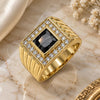 Anillo de Hombre 01.266.0049.2.11 Oro Laminado, con Zirconia Cubica Negro y Micro Pave Blanca, Pulido, Tono Dorado (Tamaño 11)