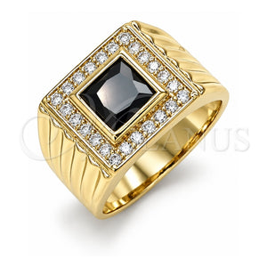 Anillo de Hombre 01.266.0049.2.12 Oro Laminado, con Zirconia Cubica Negro y Micro Pave Blanca, Pulido, Tono Dorado (Tamaño 12)