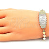 Pulsera Elegante 03.380.0108.08 Oro Laminado, Diseño de Elefante y Trébol de Cuatro Hojas, Pulido, Tres Tonos (06 MM Thickness, 8 Inches Length)