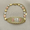 Pulsera Elegante 03.380.0108.08 Oro Laminado, Diseño de Elefante y Trébol de Cuatro Hojas, Pulido, Tres Tonos (06 MM Thickness, 8 Inches Length)