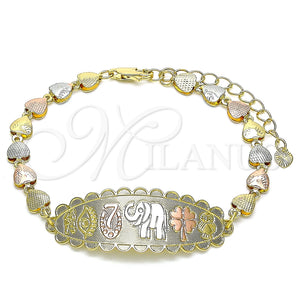 Pulsera Elegante 03.380.0108.08 Oro Laminado, Diseño de Elefante y Trébol de Cuatro Hojas, Pulido, Tres Tonos (06 MM Thickness, 8 Inches Length)