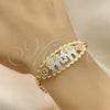 Pulsera Elegante 03.380.0109.08 Oro Laminado, Diseño de Elefante y Flor, Pulido, Tres Tonos (06 MM Thickness, 8 Inches Length)
