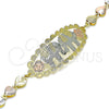 Pulsera Elegante 03.380.0109.08 Oro Laminado, Diseño de Elefante y Flor, Pulido, Tres Tonos (06 MM Thickness, 8 Inches Length)