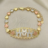 Pulsera Elegante 03.380.0109.08 Oro Laminado, Diseño de Elefante y Flor, Pulido, Tres Tonos (06 MM Thickness, 8 Inches Length)