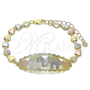 Pulsera Elegante 03.380.0109.08 Oro Laminado, Diseño de Elefante y Flor, Pulido, Tres Tonos (06 MM Thickness, 8 Inches Length)