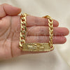 Pulsera Elegante 03.380.0110.09 Oro Laminado, Diseño de Santa Muerte y Cubana, Pulido, Tono Dorado (10 MM Thickness, 9 Inches Length)