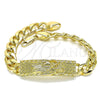 Pulsera Elegante 03.380.0110.09 Oro Laminado, Diseño de Santa Muerte y Cubana, Pulido, Tono Dorado (10 MM Thickness, 9 Inches Length)