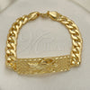 Pulsera Elegante 03.380.0110.09 Oro Laminado, Diseño de Santa Muerte y Cubana, Pulido, Tono Dorado (10 MM Thickness, 9 Inches Length)