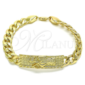 Pulsera Elegante 03.380.0110.09 Oro Laminado, Diseño de Santa Muerte y Cubana, Pulido, Tono Dorado (10 MM Thickness, 9 Inches Length)