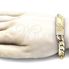 Pulsera Elegante 03.380.0111.09 Oro Laminado, Diseño de San Judas y Cubana Pave, Pulido, Tono Dorado (10 MM Thickness, 9 Inches Length)