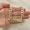 Pulsera Elegante 03.380.0111.09 Oro Laminado, Diseño de San Judas y Cubana Pave, Pulido, Tono Dorado (10 MM Thickness, 9 Inches Length)
