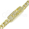 Pulsera Elegante 03.380.0111.09 Oro Laminado, Diseño de San Judas y Cubana Pave, Pulido, Tono Dorado (10 MM Thickness, 9 Inches Length)