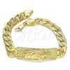 Pulsera Elegante 03.380.0111.09 Oro Laminado, Diseño de San Judas y Cubana Pave, Pulido, Tono Dorado (10 MM Thickness, 9 Inches Length)