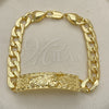 Pulsera Elegante 03.380.0111.09 Oro Laminado, Diseño de San Judas y Cubana Pave, Pulido, Tono Dorado (10 MM Thickness, 9 Inches Length)