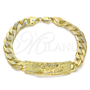 Pulsera Elegante 03.380.0111.09 Oro Laminado, Diseño de San Judas y Cubana Pave, Pulido, Tono Dorado (10 MM Thickness, 9 Inches Length)