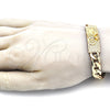 Pulsera Elegante 03.380.0112.09 Oro Laminado, Diseño de Santa Muerte y Cubana Pave, Pulido, Tono Dorado (10 MM Thickness, 9 Inches Length)