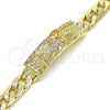 Pulsera Elegante 03.380.0112.09 Oro Laminado, Diseño de Santa Muerte y Cubana Pave, Pulido, Tono Dorado (10 MM Thickness, 9 Inches Length)