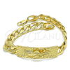 Pulsera Elegante 03.380.0112.09 Oro Laminado, Diseño de Santa Muerte y Cubana Pave, Pulido, Tono Dorado (10 MM Thickness, 9 Inches Length)