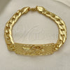 Pulsera Elegante 03.380.0112.09 Oro Laminado, Diseño de Santa Muerte y Cubana Pave, Pulido, Tono Dorado (10 MM Thickness, 9 Inches Length)